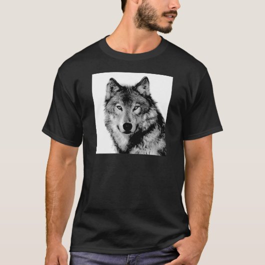 Zwart-witte wolf t-shirt (Voorkant)