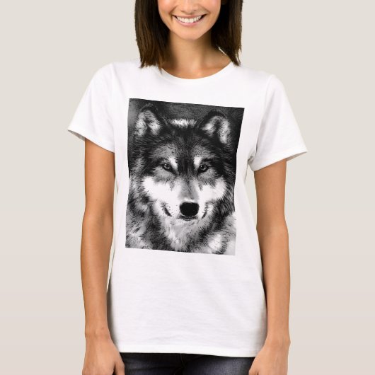 Zwart-witte wolf t-shirt (Voorkant)