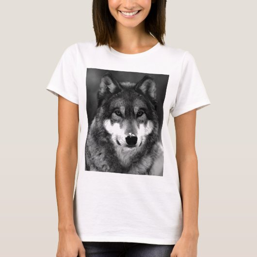 Zwart-witte wolf t-shirt (Voorkant)