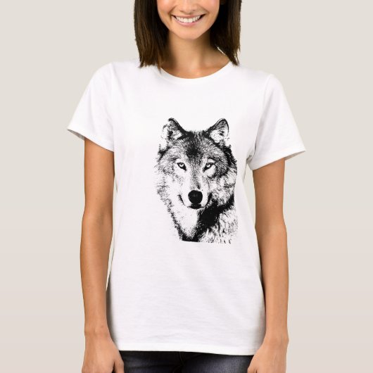 Zwart-witte wolf t-shirt (Voorkant)
