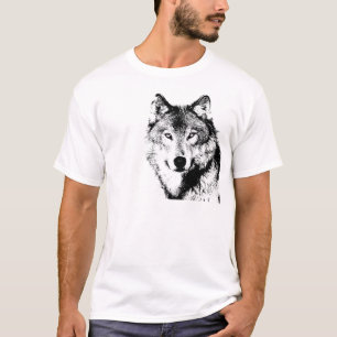 Zwart-witte wolf t-shirt