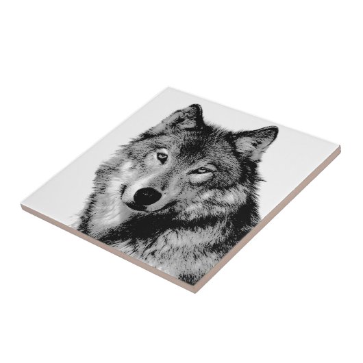 Zwart-witte wolf tegeltje (Zijkant)