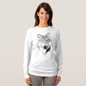 Zwart-witte wolf tekening t-shirt (Voorkant volledig)