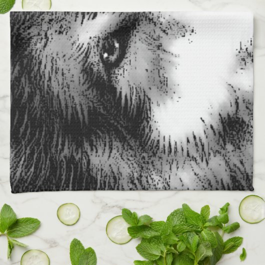 Zwart-witte wolf theedoek (Gevouwen)