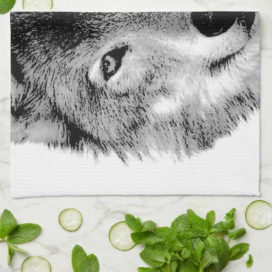 Zwart-witte wolf theedoek (Gevouwen)