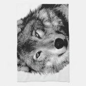 Zwart-witte wolf theedoek (Verticaal)