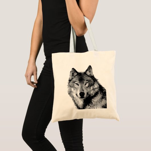 Zwart-witte wolf tote bag (Voorkant (product))
