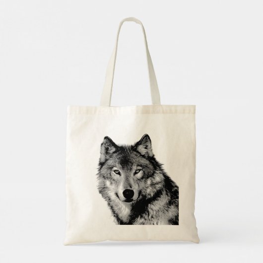 Zwart-witte wolf tote bag (Achterkant)