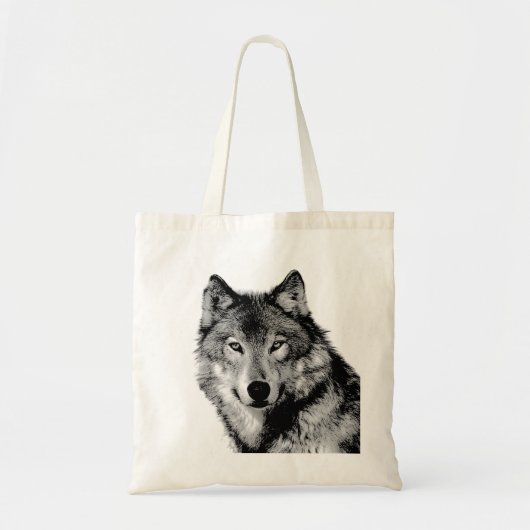 Zwart-witte wolf tote bag (Voorkant)