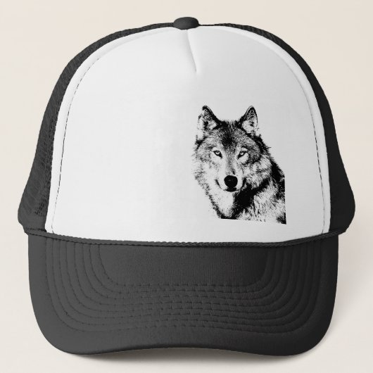 Zwart-witte wolf trucker pet (Voorkant)