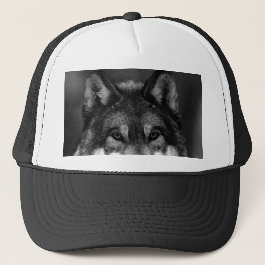 Zwart-witte wolf trucker pet (Voorkant)