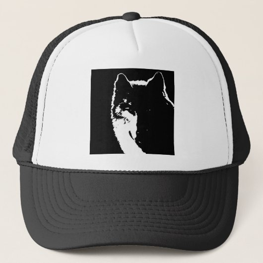 Zwart-witte wolf trucker pet (Voorkant)