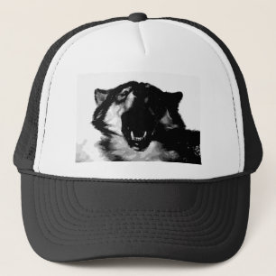Zwart-witte wolf trucker pet