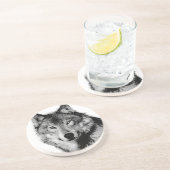 Zwart-witte wolf zandsteen onderzetter (Zijkant)