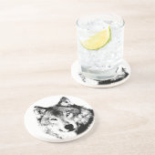 Zwart-witte wolf zandsteen onderzetter (Zijkant)