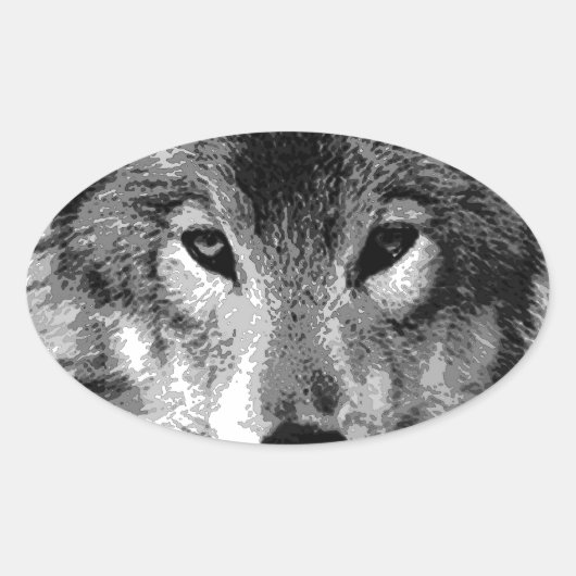 Zwart-witte wolfogen ovale sticker (Voorkant)