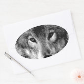 Zwart-witte wolfogen ovale sticker (Envelop)