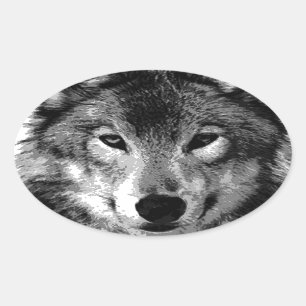 Zwart-witte wolfogen ovale sticker