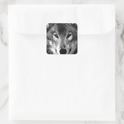 Zwart-witte wolfogen vierkante sticker (Tas)