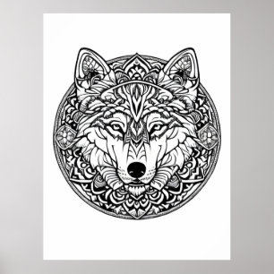 Zwart-witte wolven die boekstijl kleuren poster