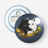 Zwart Witte Wolven Maneschijn Herfstbladeren Button Flesopener (Voorkant)