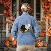 Zwart Witte Wolven Maneschijn Herfstbladeren Denim Jacket