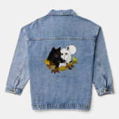 Zwart Witte Wolven Maneschijn Herfstbladeren Denim Jacket (Achterkant)
