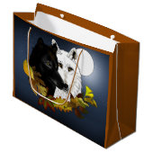 Zwart Witte Wolven Maneschijn Herfstbladeren Groot Cadeauzakje (Voorkant Gekanteld)
