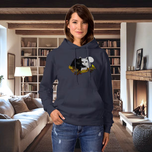 Zwart Witte Wolven Maneschijn Herfstbladeren Hoodie