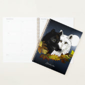 Zwart Witte Wolven Maneschijn Herfstbladeren Planner (Display)