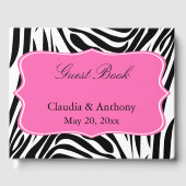 Zwart-witte zebra Afdrukken en warm roze Dank je Gastenboek (Voorkant)
