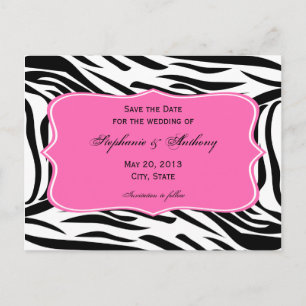 Zwart, witte zebra Afdrukken, warm roze opslaan Da Aankondigingskaart