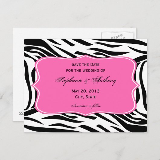 Zwart, witte zebra Afdrukken, warm roze opslaan Da Aankondigingskaart (Voorkant / Achterkant)