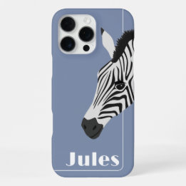 Zwart Witte Zebra Blauw naam toevoegen iPhone 16 Pro Max Hoesje