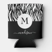Zwart Witte Zebra Dierenprint Monogram Naam Chic Blikjeskoeler (Voorkant)