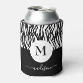 Zwart Witte Zebra Dierenprint Monogram Naam Chic Blikjeskoeler (Blikje Voorkant)