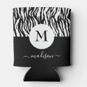 Zwart Witte Zebra Dierenprint Monogram Naam Chic Blikjeskoeler (Achterkant)