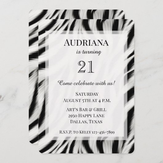 Zwart Witte Zebra Dierenprint Verjaardag Kaart (Voorkant / Achterkant)