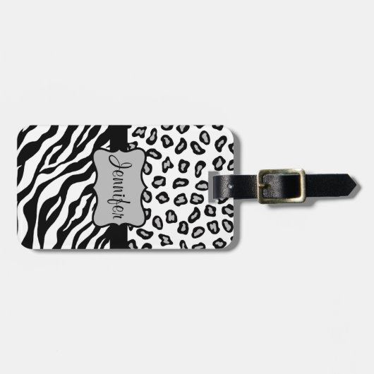 Zwart-witte Zebra en Cheetah Skin, speciaal gepers Bagagelabel (Voorkant horizontaal)