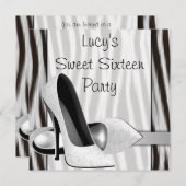 Zwart Witte Zebra Hoge Hak Schoenen Sweet 16 Feest Kaart (Voorkant / Achterkant)
