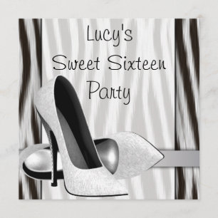 Zwart Witte Zebra Hoge Hak Sla Schoenen Sweet 16 F Kaart