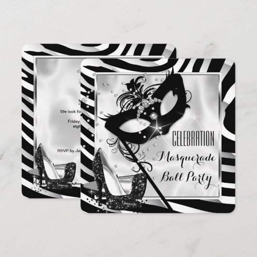 Zwart Witte Zebra Maskerade Bal Feest 2 Kaart (Voorkant / Achterkant)