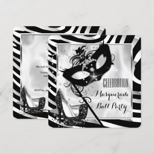 Zwart Witte Zebra Maskerade Bal Feest 2 Kaart