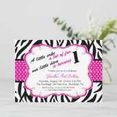 Zwart-witte Zebra meisjes Eerste verjaardag Uitnod Kaart (Staand voorkant)