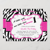 Zwart-witte Zebra meisjes Eerste verjaardag Uitnod Kaart (Voorkant / Achterkant)