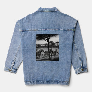 Zwart-witte Zebra olieverf, denim jas Jacket