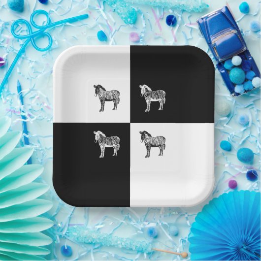 Zwart-witte zebra papieren bordje (Feest)