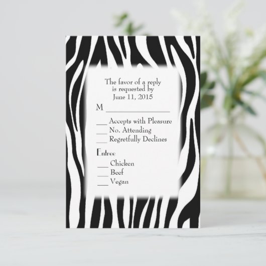 Zwart-witte Zebra RSVP met optie voor entree (Staand voorkant)