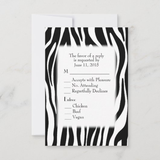 Zwart-witte Zebra RSVP met optie voor entree Kaartje (Voorkant)