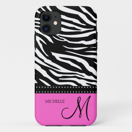 Zwart-witte zebrastrepen met hete roze Case-Mate iPhone case (Achterkant)